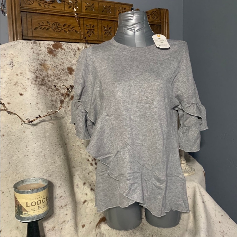 Love Riche Light Gray Ruffle Blouse - Picture 2 of 6